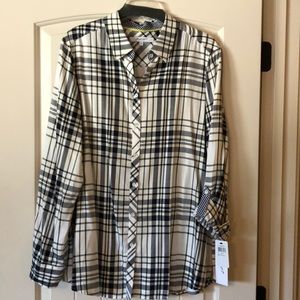 Foxcroft Sz 16 navy/white/yellow button up blouse